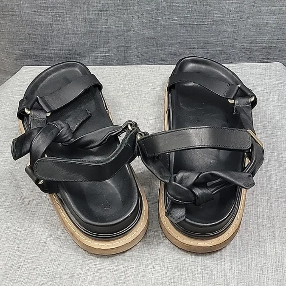 ALOHAS Women's Tied Together Black Leather Sandals SZ 38EUR 7 -7.5US